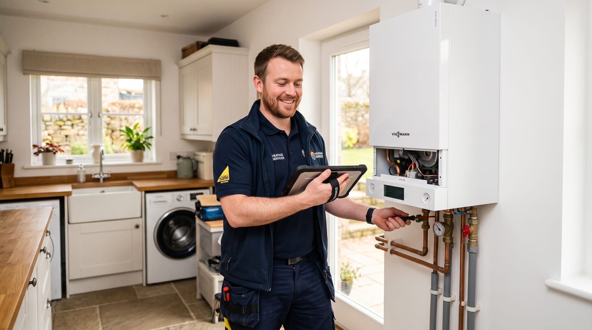 DG Central Heat engineer commissioning a modern combi boiler in a Scottish home